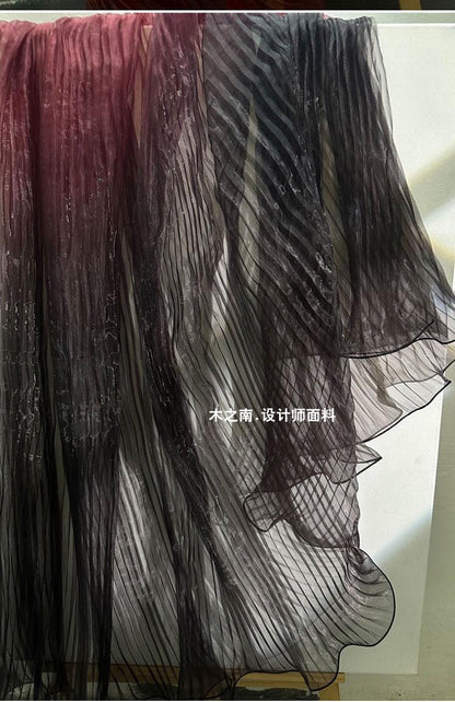 Black & Red Gradient Organza Fabric: Accordion Pleated, 55" Wide