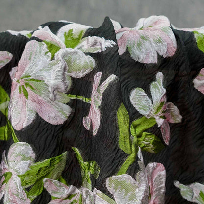 Black Embossed Floral Jacquard Fabric: Pink Flower Brocade, 55" Wide