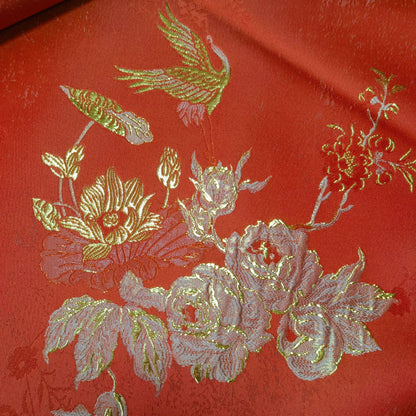 Gold Crane Brocade Fabric: 55"W Jacquard Rayon Sewing Material