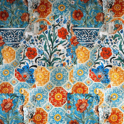 Persian Floral Cotton Fabric: Enamel Style Print, Quilting & Dressmaking, 55" Wide