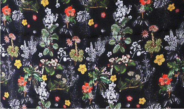 Floral Print Tea Silk Satin Fabric: 55"W Rayon Sewing Material
