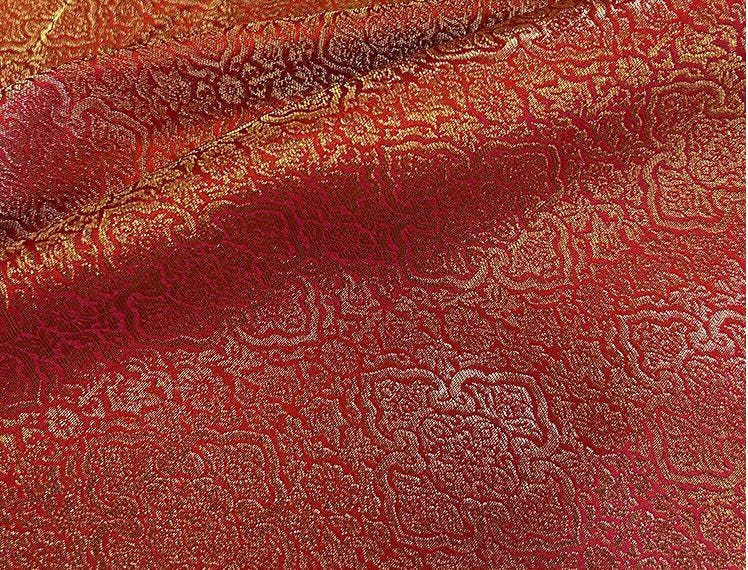 Tissu Baoxiang rouge et or : Tissu métallisé pour robe de mariée (59"W)