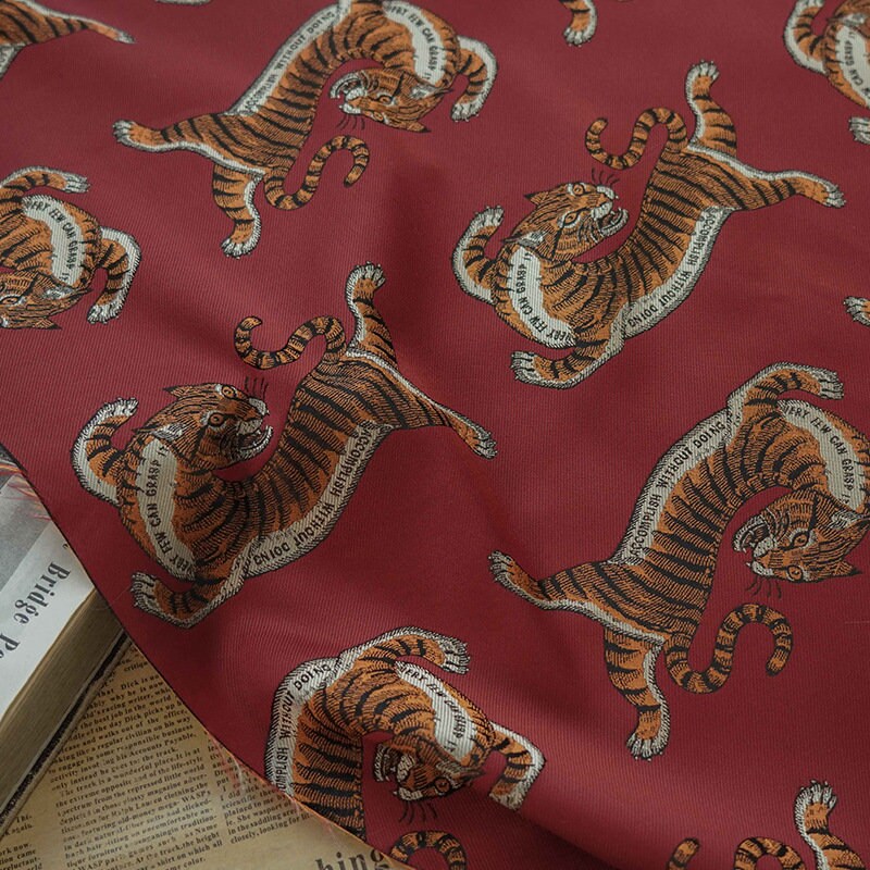 Tiger Jacquard Fabric: Cartoon Style Polyester Drapery, Upholstery - 59"W