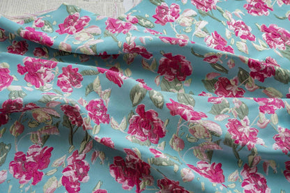 Blue Floral Embossed Jacquard Fabric ��� 3D Textur" Wide