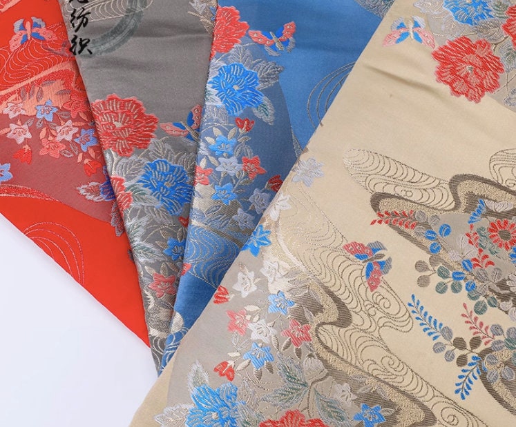 Nishijin Floral Jacquard Fabric: Japanese Silk Brocade, 59" Wide
