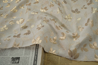 Gold Thread Jacquard Fabric: Floral Tapestry, 55" Wide, By The Meter