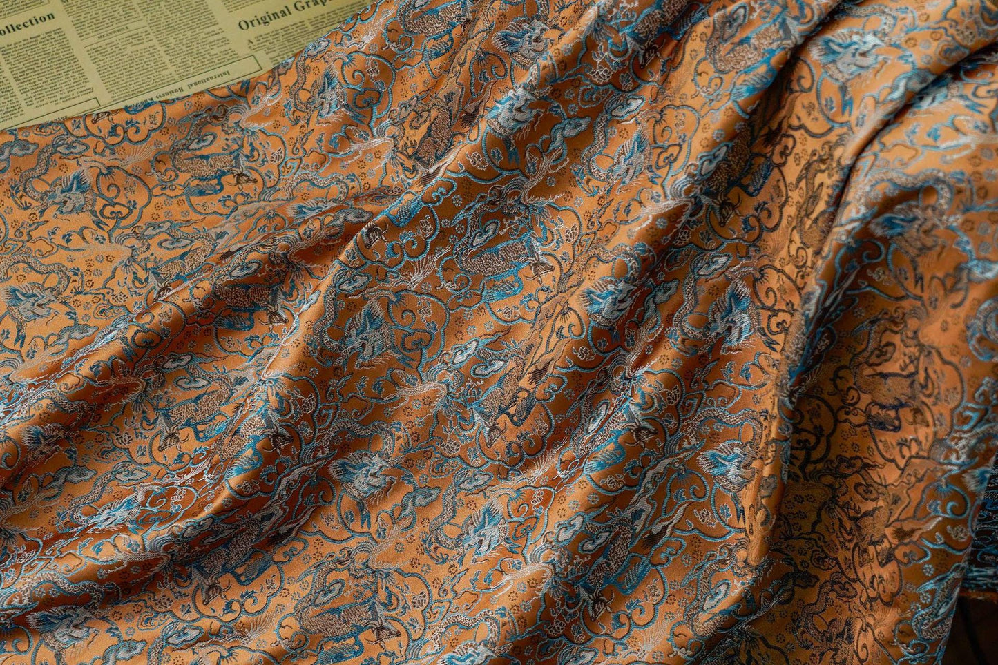 Handmade Silk Brocade Fabric: Chinese Song Dynasty Style, 59" Wide