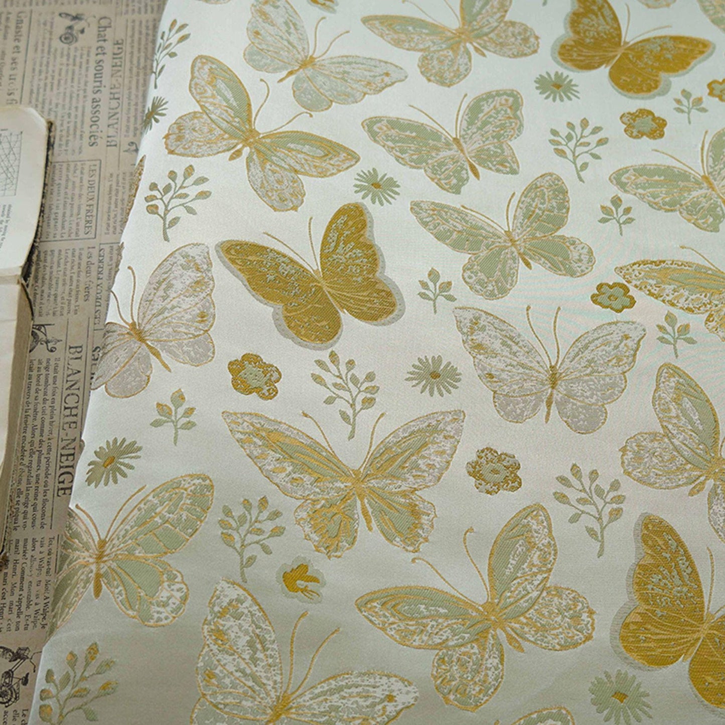 Gold Butterfly Brocade Fabric: Nishijin Kimono Style, 60" Wide