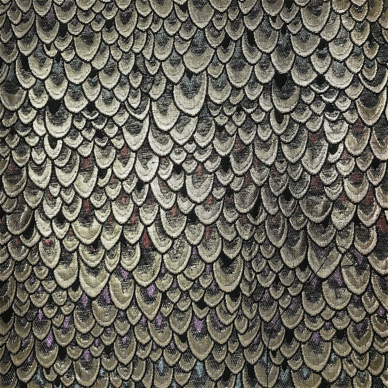 Metallic Damask Satin Fabric: 3D Fish Scale Jacquard, 57" Wide