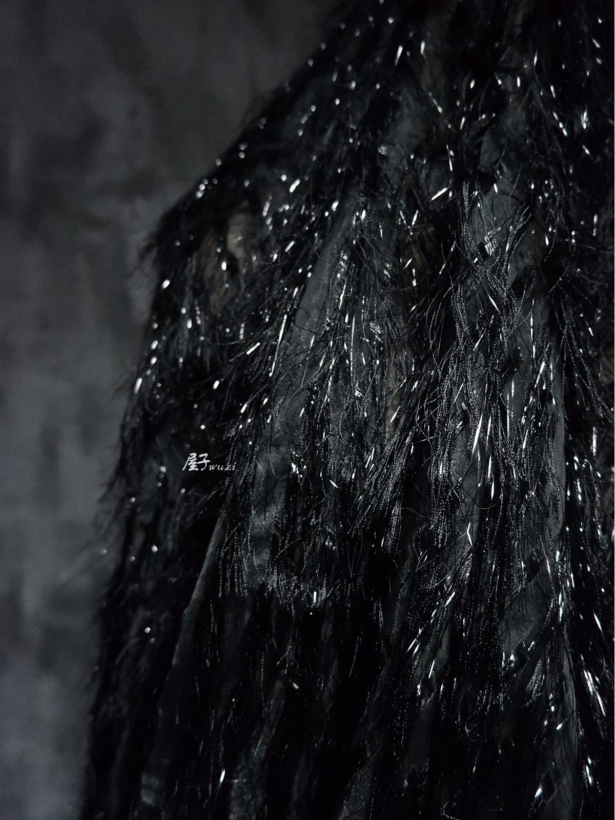 Black Jacquard Gauze Fabric: Tassel Trim, Hand-Cut DIY Sewing