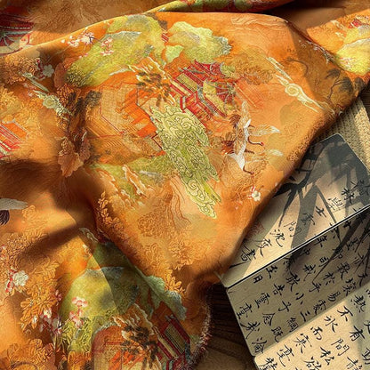 Rayon Silk Jacquard Xiangyun Fabric ��� Handcrafted Golden Cloud Embroidered Textile, Traditional Chinese Dress, Cheongsam, Craft Fabr"W