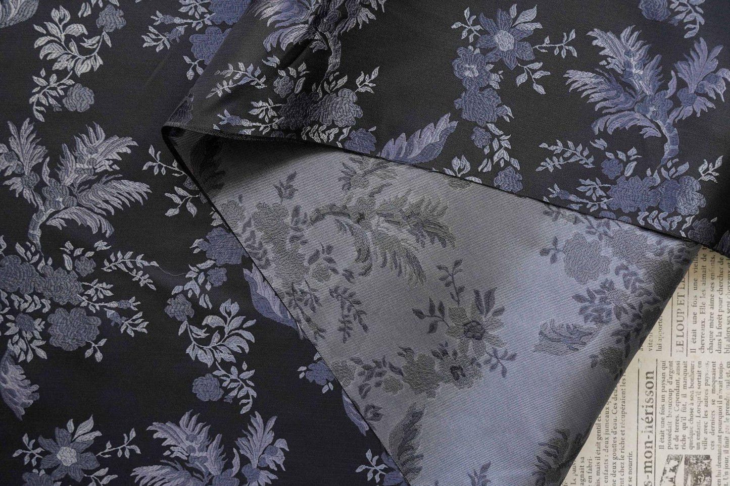 Luxury European-Style Black Jacquard Fabric with Floral Pattern, 62"Wide