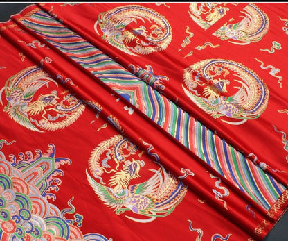 Embroidered Phoenix Brocade Fabric: Chinese Wedding Cheongsam Silk Rayon Blend