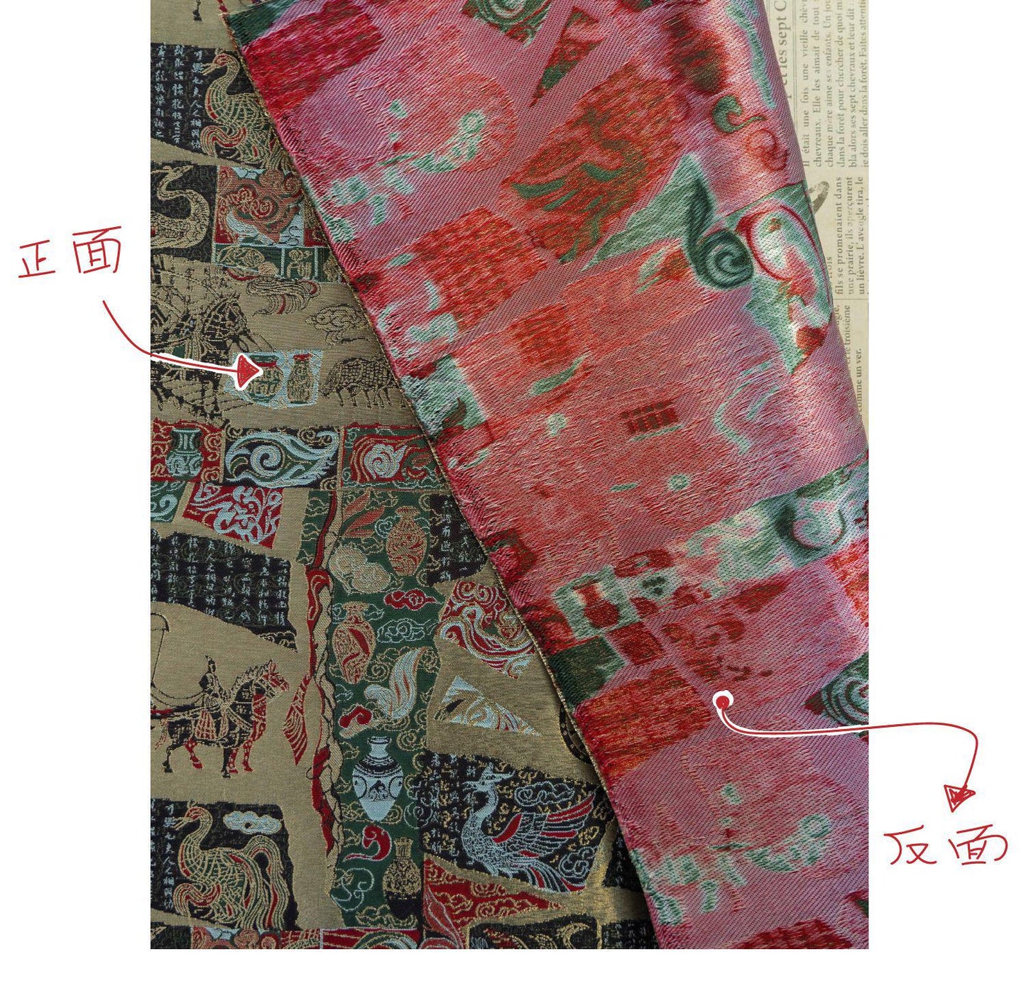 Gold Thread Song Brocade Jacquard Fabric, Tibetan Style, 59" Wide