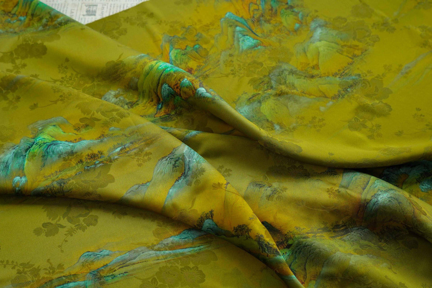 Ancient Landscape Painting Rayon Fabric: Upholstery, Costume, Scarf (55"W)