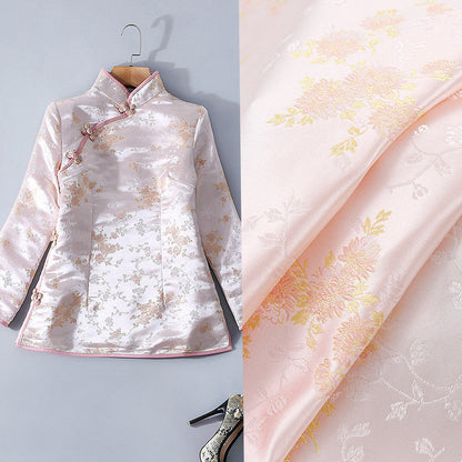 Silk Brocade Damask Fabric: Water Ice Moon Flower, 29.5"W, By The Meter