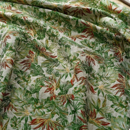 Tissu jacquard Forêt Verte : mélange rayonne-polyester, largeur 150 cm
