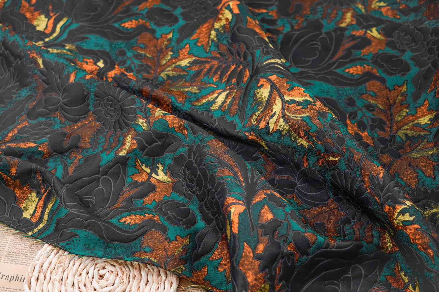 Gold Thread Jacquard Fabric: 3D Oil Painting Texture, 64" Wide