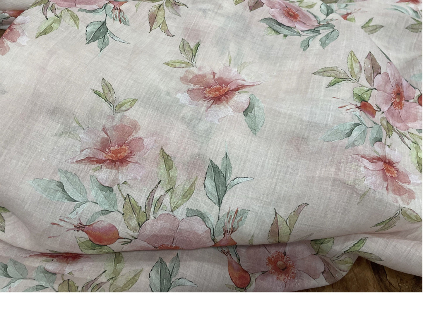 Peony Print Ramie Fabric: Natural Fiber Sewing Material, 55"W