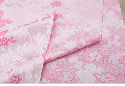 Tissu brocart à motifs floraux : rose et lilas, pour ameublement, costumes et décoration - 89 cm de large