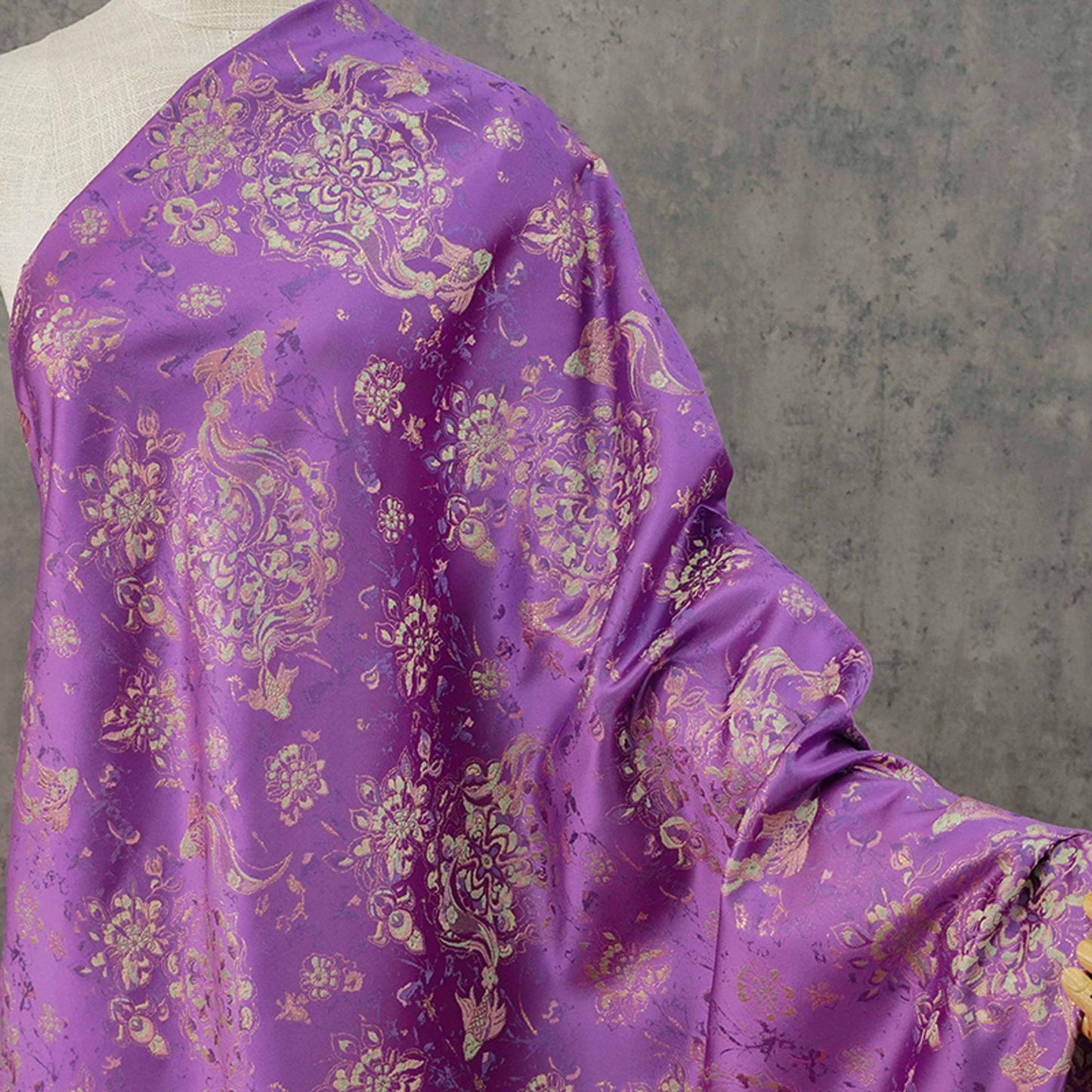 Purple Fish Jacquard Satin Brocade Fabric: Cheongsam Sewing, Home Decor