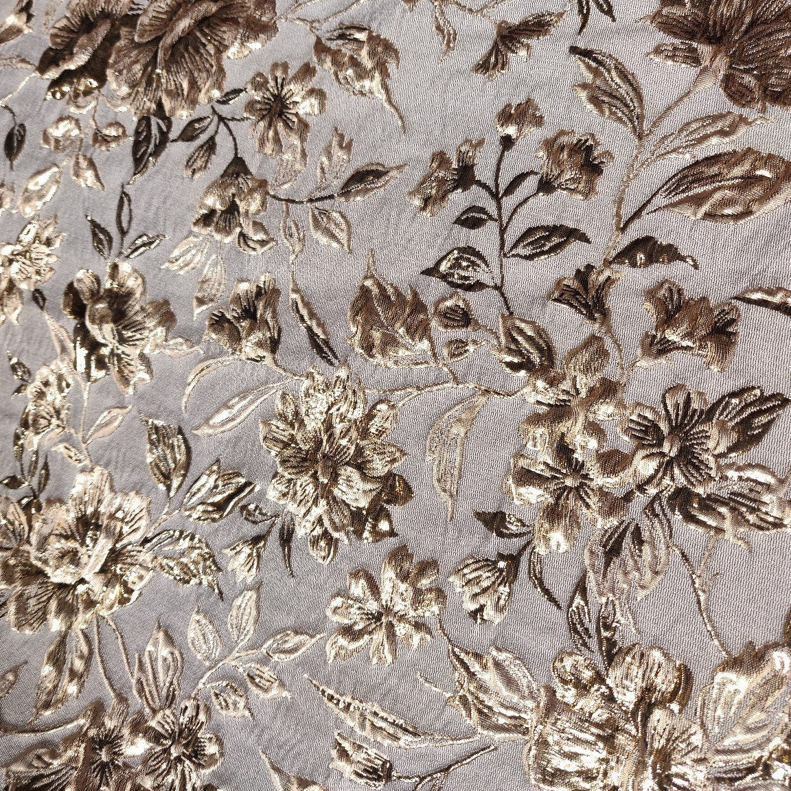 Gold Thread Floral Jacquard Fabric: Retro 3D Style, 57" Wide