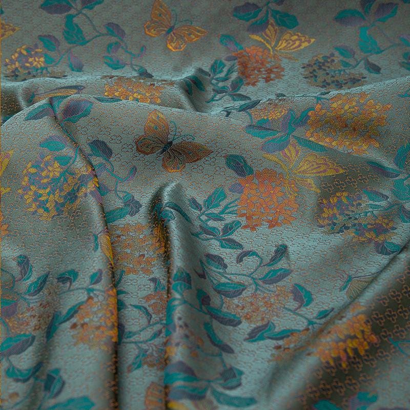 Floral Silk Brocade Fabric: Multicolored Cheongsam Qipao, 29.5"W