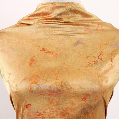 Butterfly Tea Silk Satin Fabric: Ancient Print, 59" Wide
