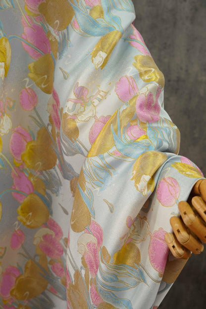 Gold Tulip Jacquard Fabric: 59"W Upholstery & Drapery