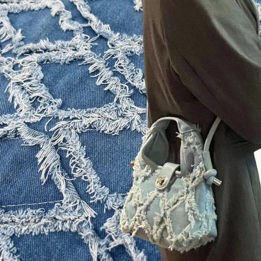 Tissu denim déchiré : Tissu à franges 3D à bords francs (150 cm)