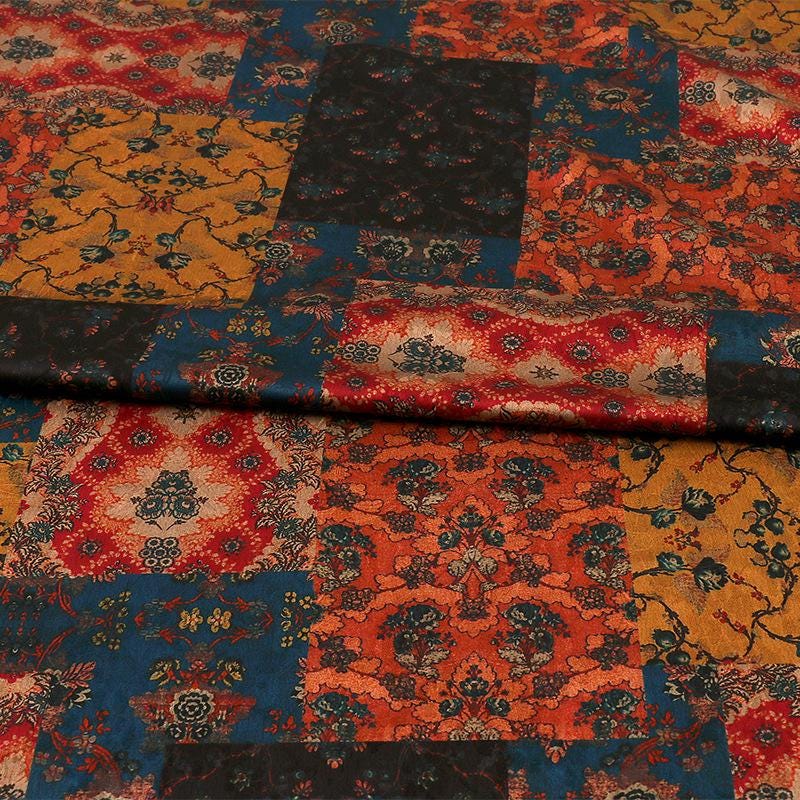 Bohemian Geometric Jacquard Tea Silk Satin Fabric: 59"W Upholstery & Costume