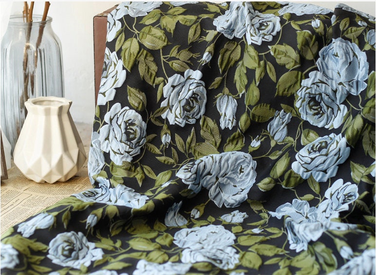 Dahlia Floral Jacquard Fabric: 3D Wrinkle Texture, 56" Wide
