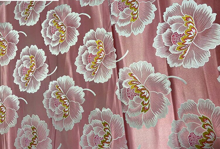 Peony Brocade Fabric: 29.5"W Tibetan Rayon Satin