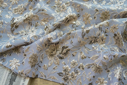 Tissu jacquard floral doré réversible : matériau de couture pour ameublement gaufré, largeur 60