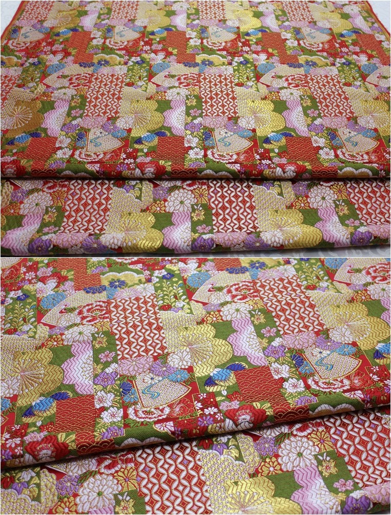 Nishijin Floral Jacquard Brocade Fabric: Japanese Silk Rayon Blend