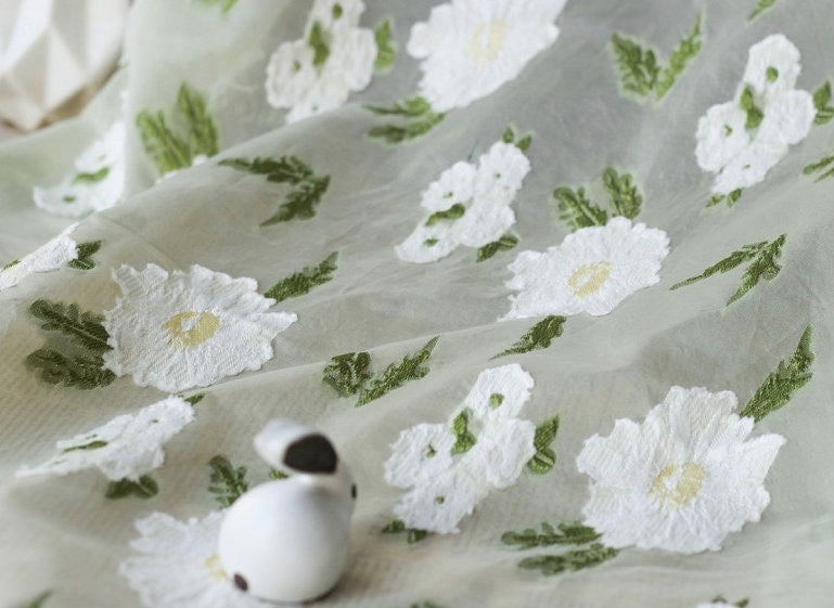 Embossed Flower Embroidery Fabric: 3D Silk Chiffon, 55"W, Costume & Decor