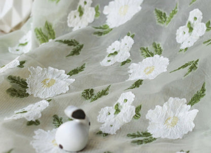 Embossed Flower Embroidery Fabric: 3D Silk Chiffon, 55"W, Costume & Decor