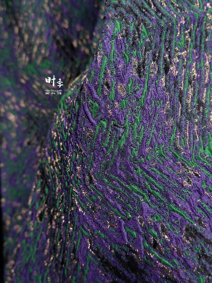 Gold Thread Jacquard Fabric: Green & Purple 3D Designer Fabric - 55"W