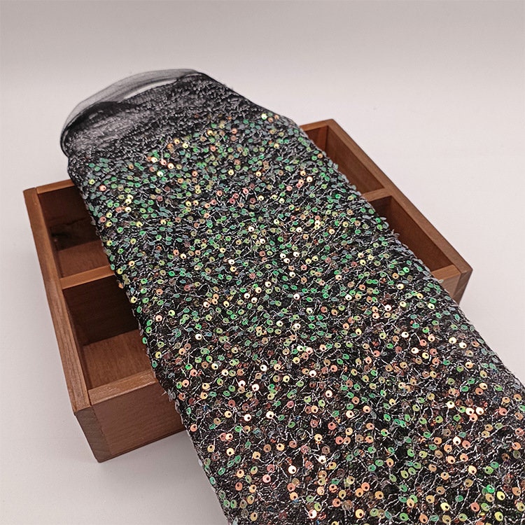 Iridescent Sequin Fabric: Multicolor 3D Embroidery, 49" Wide, By The Yard