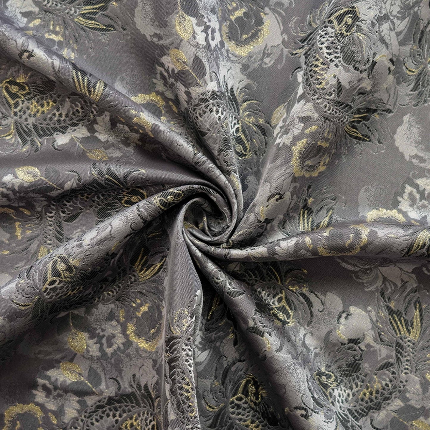 Tissu jacquard à motif de carpe dorée : tissu d'ameublement et de costumes à effet métallisé 3D