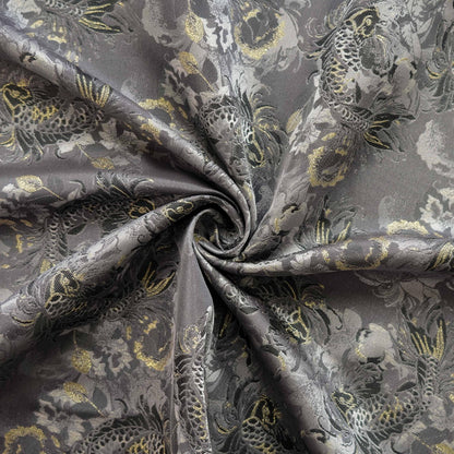 Tissu jacquard à motif de carpe dorée : tissu d'ameublement et de costumes à effet métallisé 3D