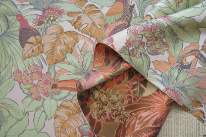 Tissu Jacquard Perroquet : Texture Peinture Feuille Verte, 152 cm de large