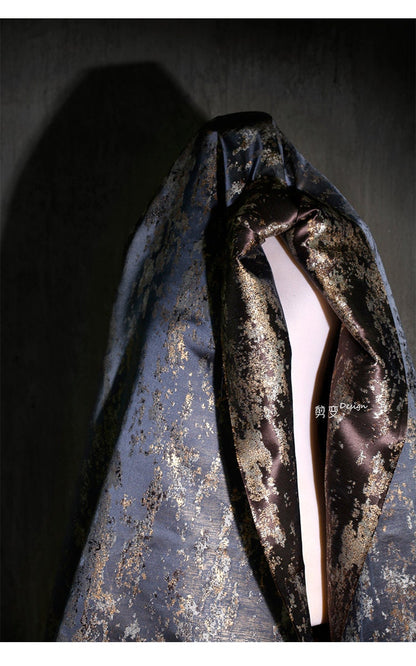 Gilt Jacquard Fabric: Gray Blue Embossed Silk Texture, 59"W