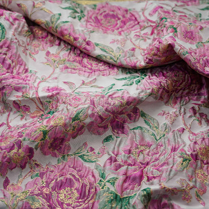 Gold Thread Floral Jacquard Fabric: 3D Oil Painting Texture, 55"W