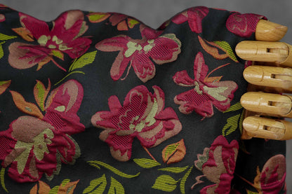 Embossed Floral Jacquard Fabric ��� Black & Pi" Wide