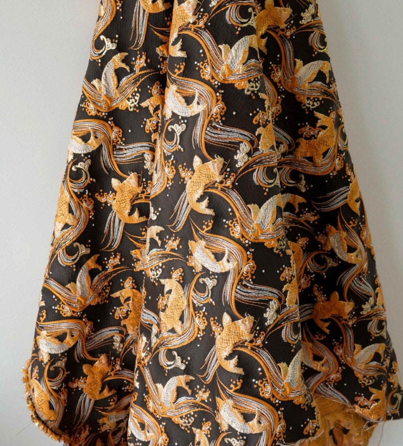 Nishijin Japanese Kinran Fabric: 3D Fish Jacquard Brocade (54" Width)