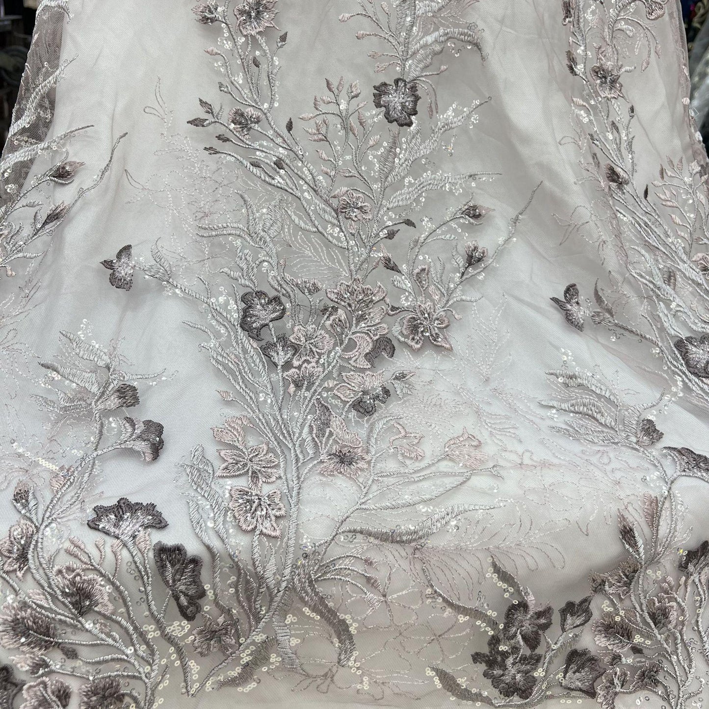 Sequined Floral Embroidery Lace Fabric: Wedding, Prom, Costume DIY