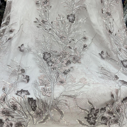 Sequined Floral Embroidery Lace Fabric: Wedding, Prom, Costume DIY