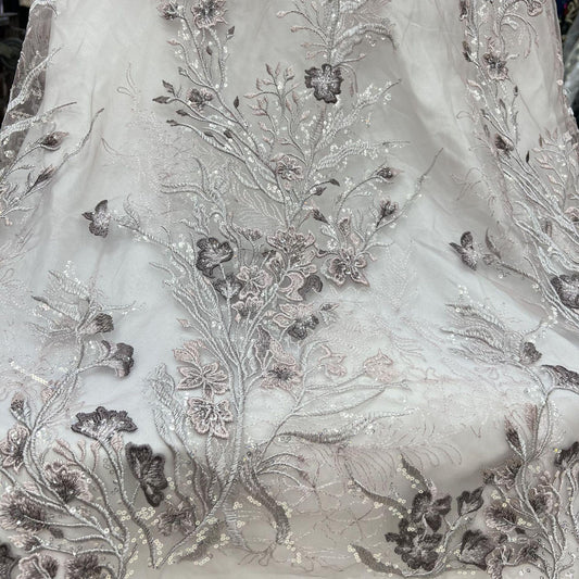 Sequined Floral Embroidery Lace Fabric: Wedding, Prom, Costume DIY