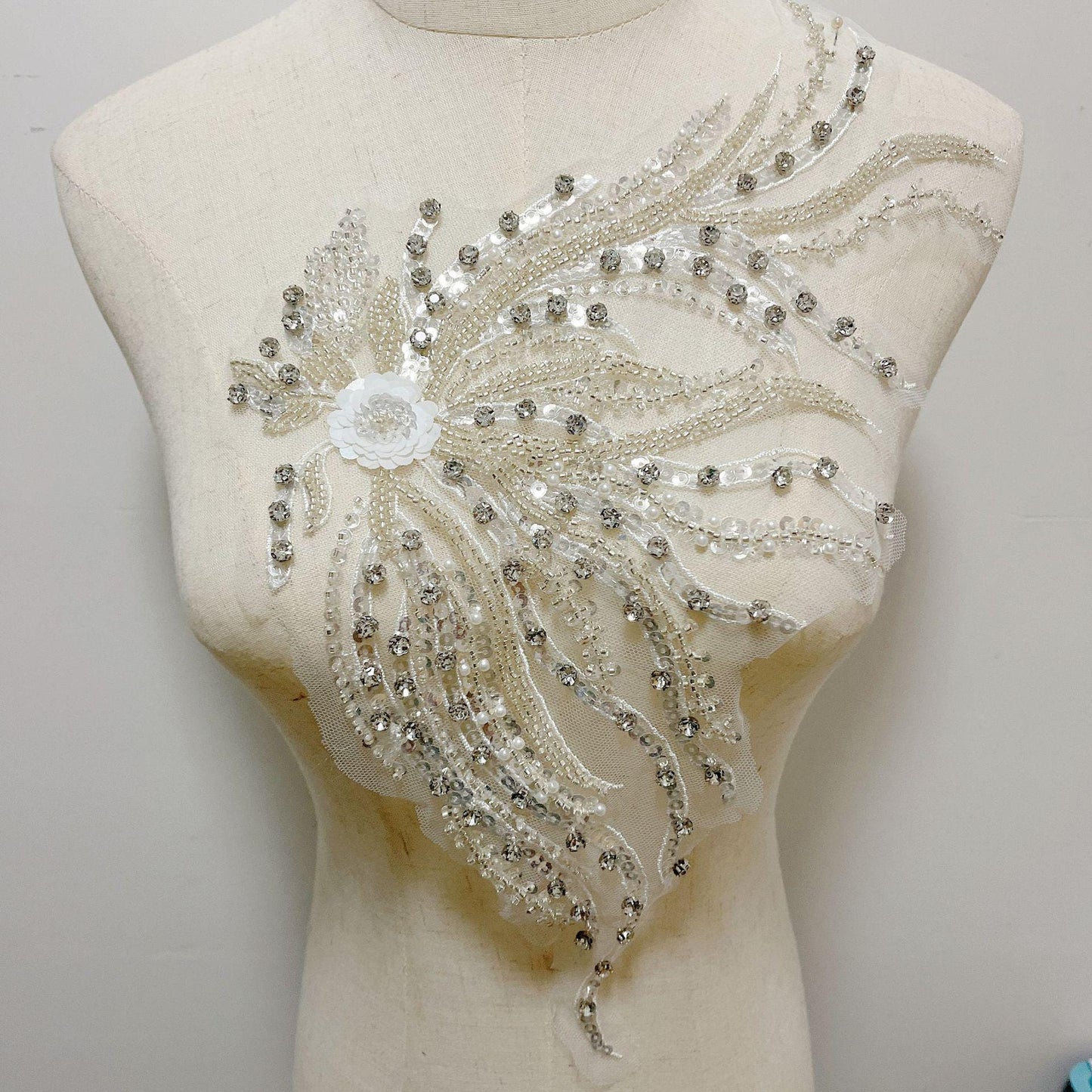 Embroidered Lace Trim: Light Ivory Bridal Wedding Veil with Sequins (By Pair)